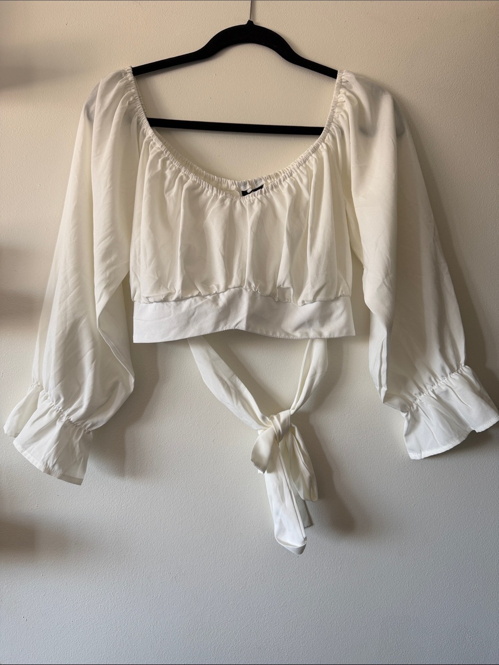 Shein|Ivory Tie-Back Peasant Crop Top|0XL|EUC